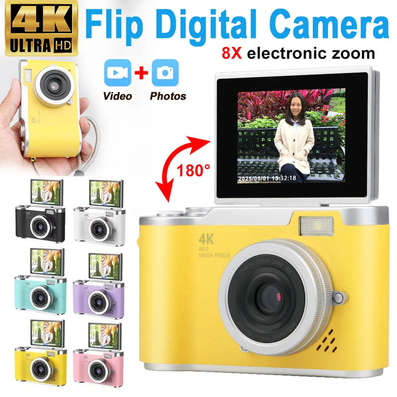 Premium Yellow UHD 48MP 4K Digital Camera with Flip Screen and 32GB Card