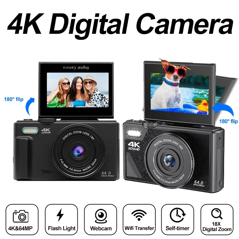 Premium Black 4K Digital Camera with 18X Zoom Autofocus and 32GB Card
