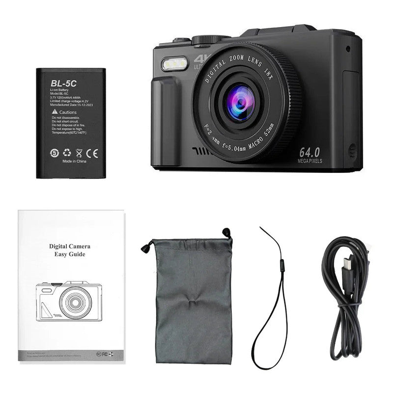 Premium Black 4K Digital Camera with 18X Zoom Autofocus and 32GB Card