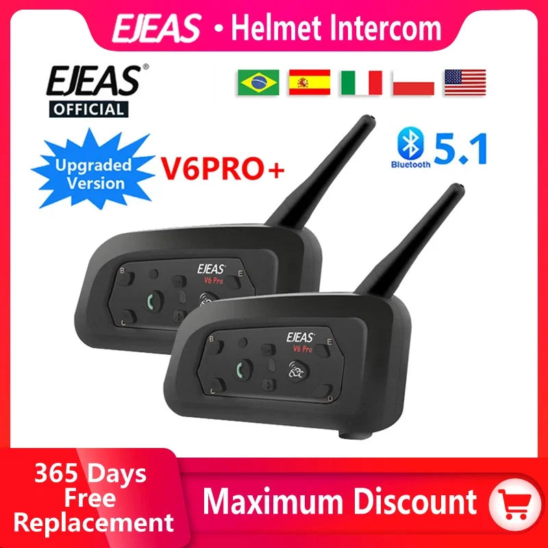 Premium NNEOBA Bluetooth Motorcycle Helmet Intercom Headset - 1200M