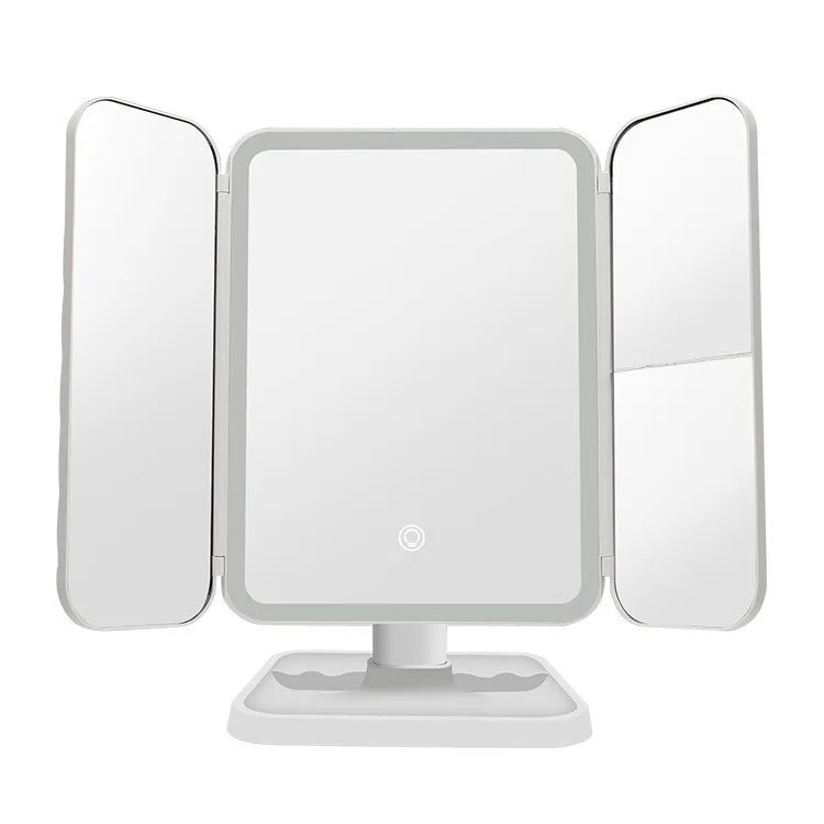 Trifold LED Makeup Mirror with Adjustable Beauty Lights and Foldable Design