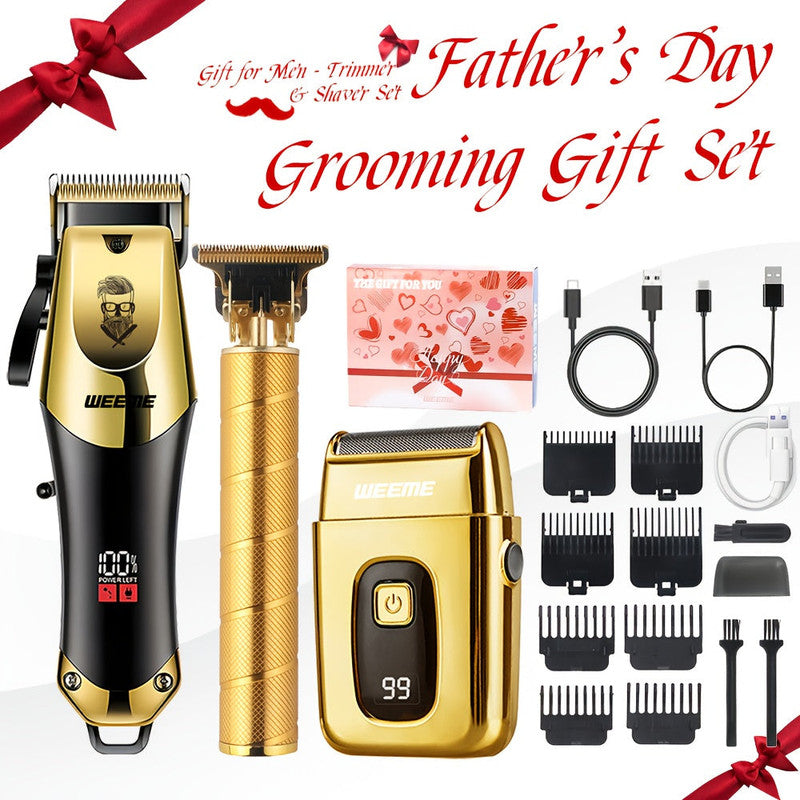 Golden Men's Hair Clipper Razor and T-Blade Trimmer Set USB Rechargeable
