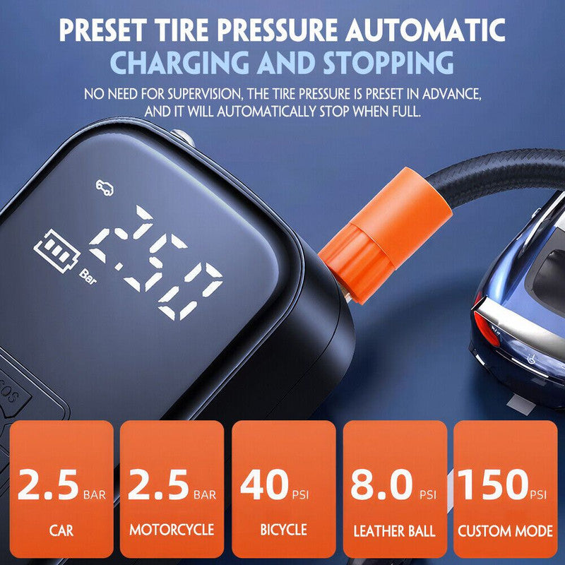 Premium 150PSI Portable Cordless Air Compressor Tyre Inflator 4000mAh