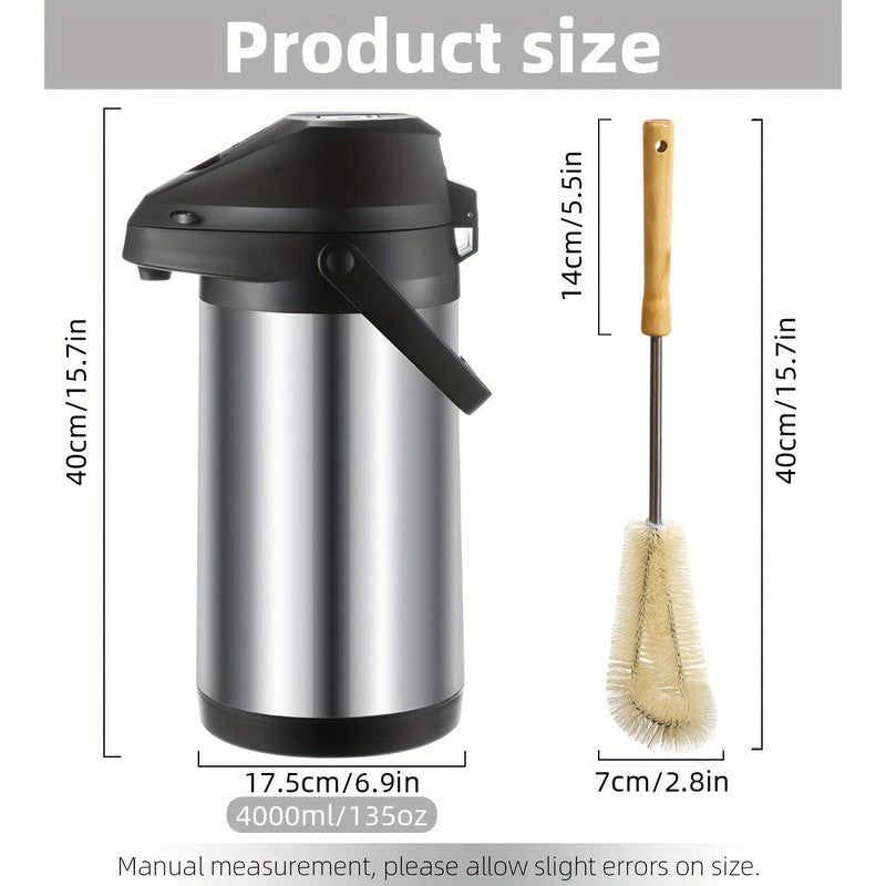 Premium 4L Stainless Steel Thermal Coffee Carafe with Pump 24 Hour Insulation