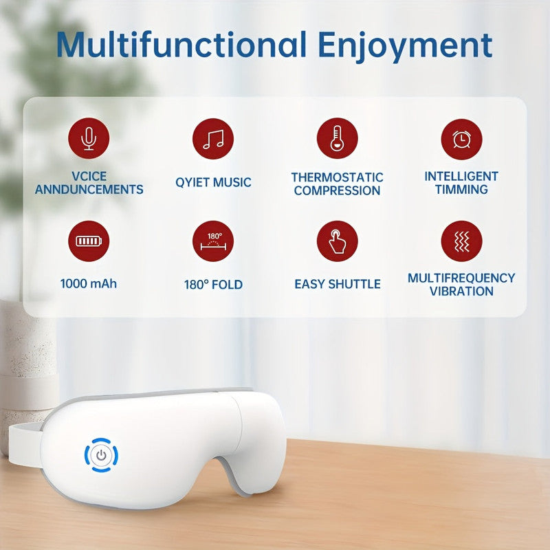 White 4D Portable Eye Massager with Heat Music and 180° Foldable Design