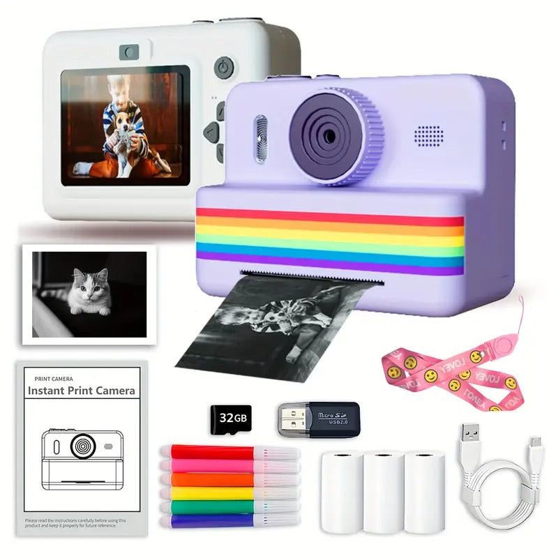 Premium Purple Portable Photo Printer Camera with 32G Card and Paper Rolls