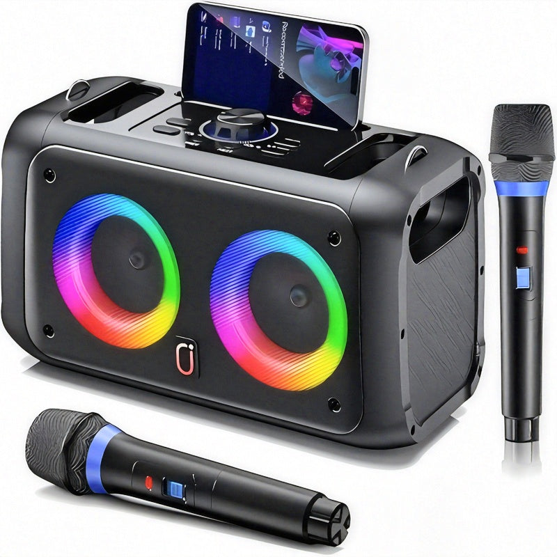 Premium Black Portable Karaoke Speaker with 2 Wireless Microphones