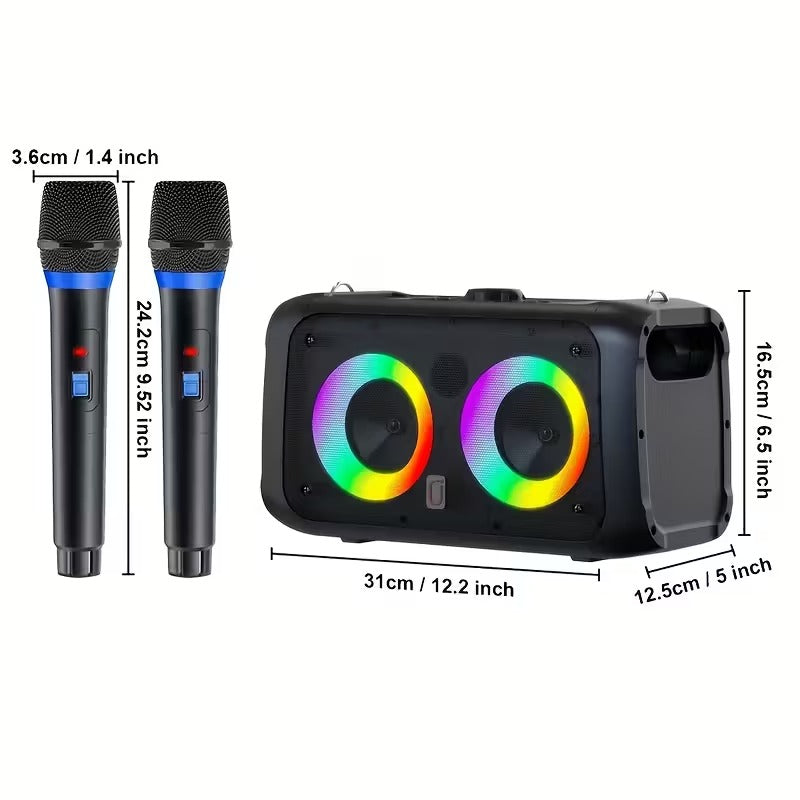 Premium Black Portable Karaoke Speaker with 2 Wireless Microphones