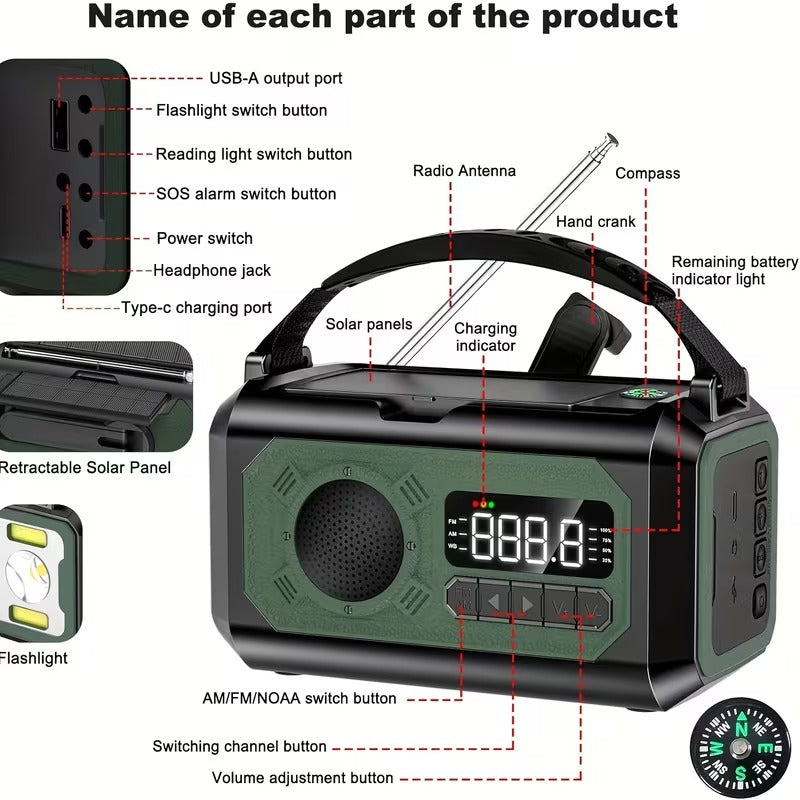 12000mAh Emergency Radio Solar Hand Crank Charger - SuperSaverAU - view 2