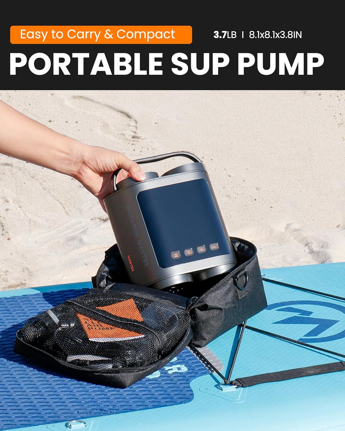 OutdoorMaster Portable Electric Paddle Board Pump, Max 20PSI, 8 Nozzles, 12V/15.8V DC - SuperSaverAU - view 5