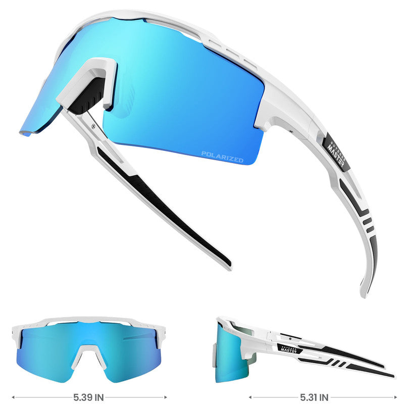 OutdoorMaster Polarized Sports Sunglasses, UV400 Protection, TR90 Frame, White Frame+Revo Blue Cat.3 - SuperSaverAU - view 2