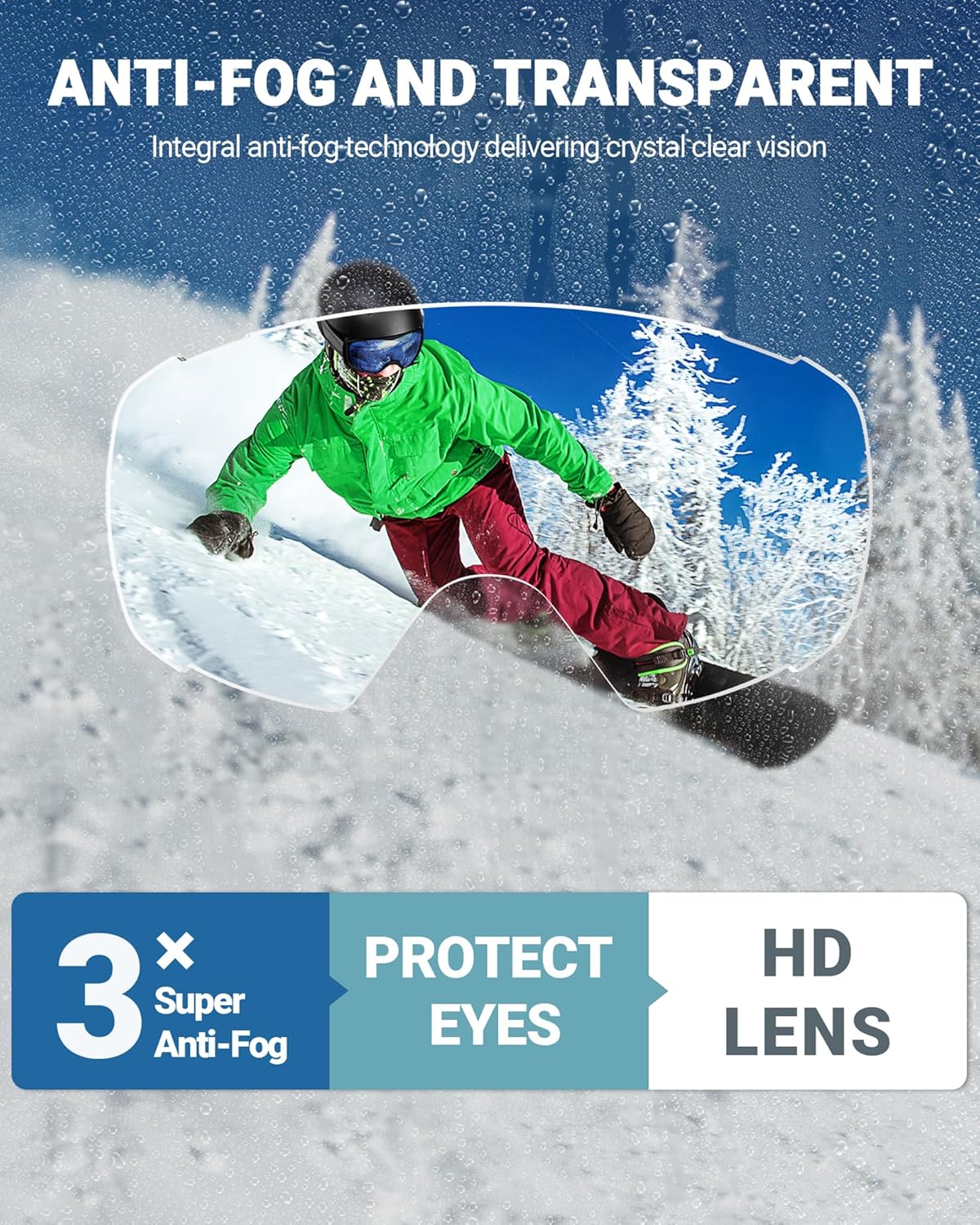 OutdoorMaster Ski Goggles OTG, Adult Size, Anti-Fog, 100% UV Protection - SuperSaverAU - view 3