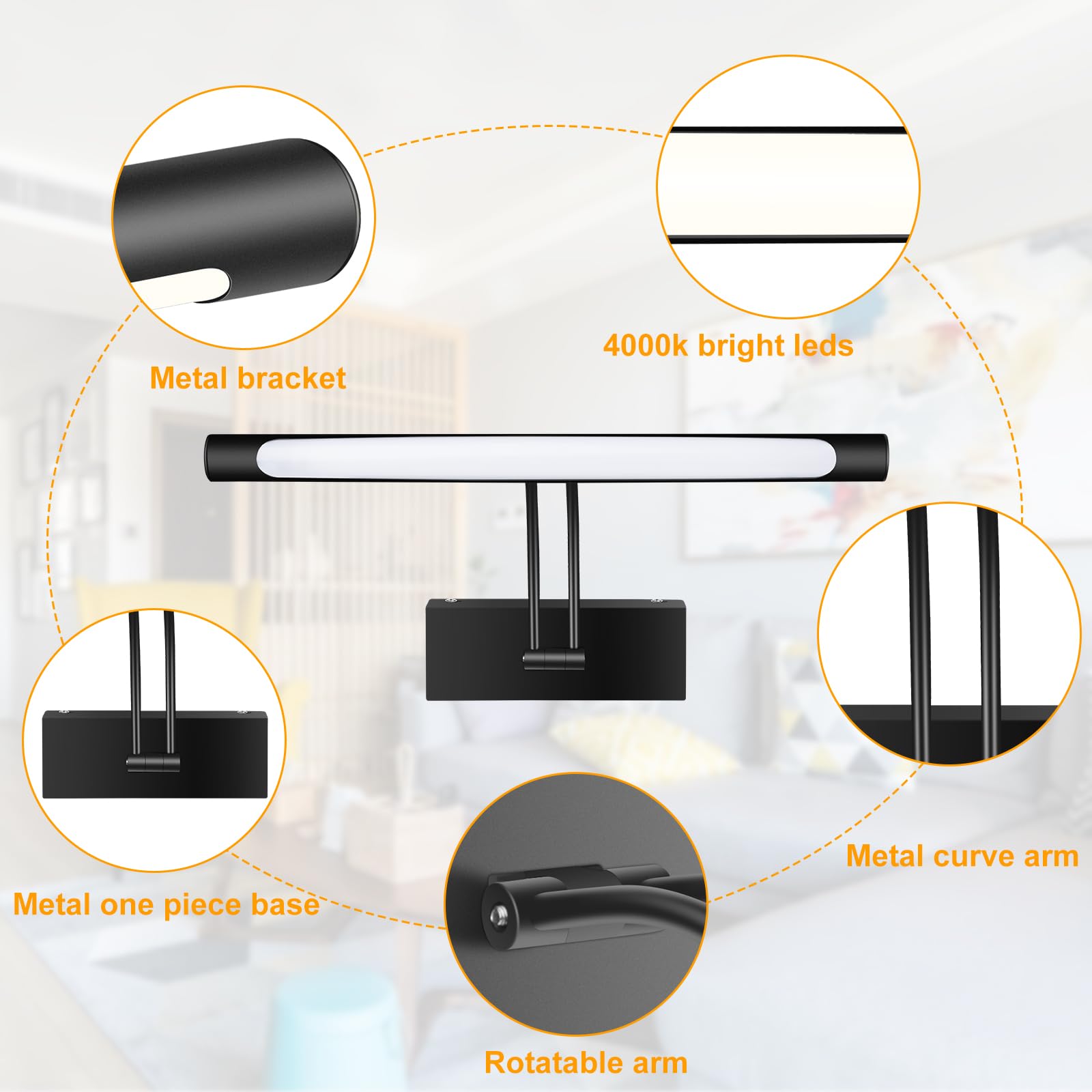 Hardwired Picture Light for Wall Black, 14 Inch LED, Soft Lighting, Rotatable Design - SuperSaverAU - view 4