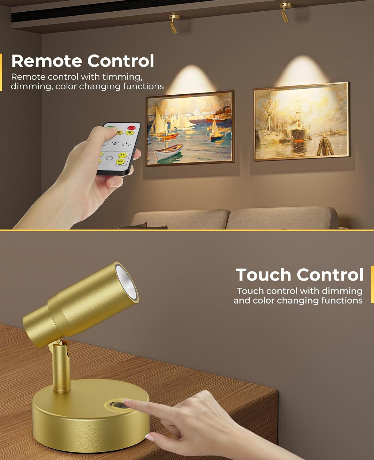 Premium Rechargeable Zoomable Spotlight – Gold, 6000mAh Battery with Remote Control