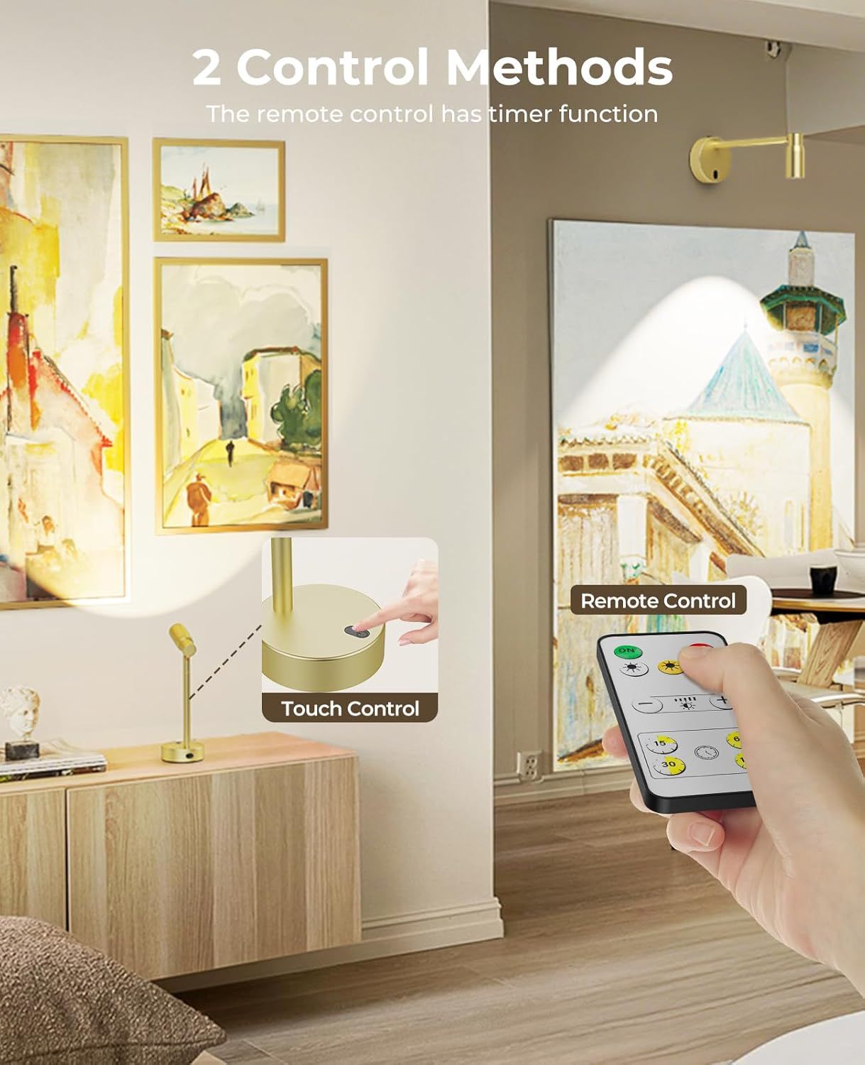 Premium Zoomable Battery Operated Picture Light – Gold, 6000mAh Remote Control