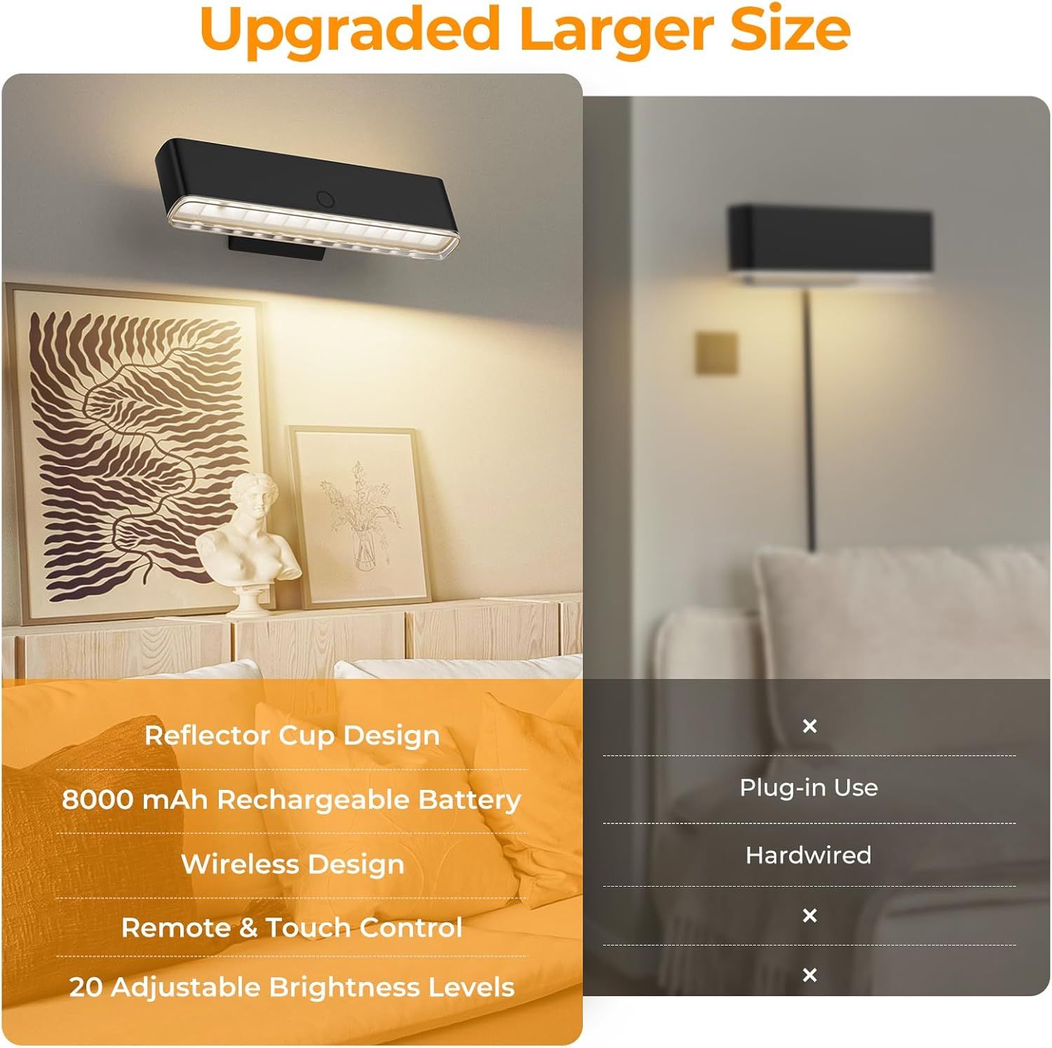 Premium Magnetic Battery Operated Wall Sconces – Black 2 Pack, 4000mAh Remote & Touch Control