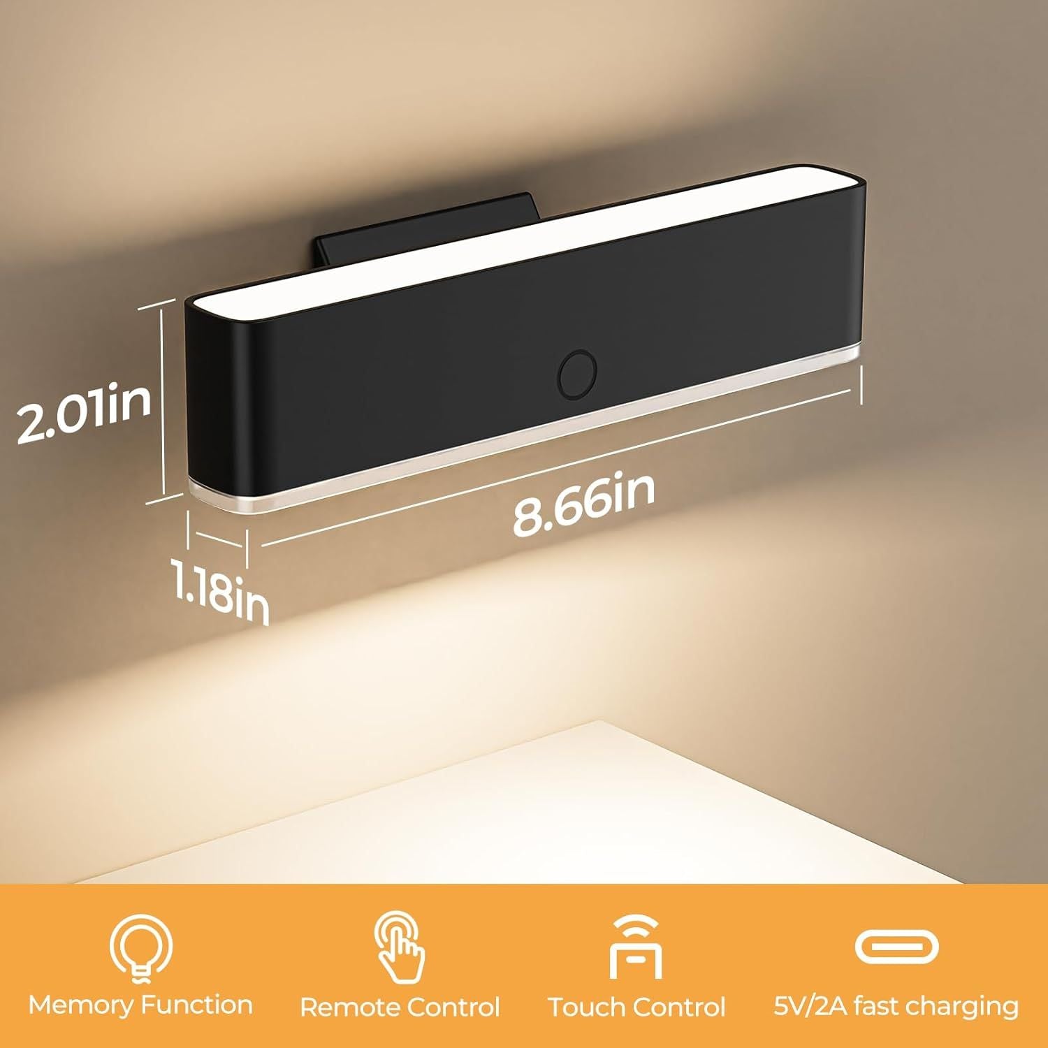 Premium Magnetic Battery Operated Wall Sconces – Black 2 Pack, 4000mAh Remote & Touch Control