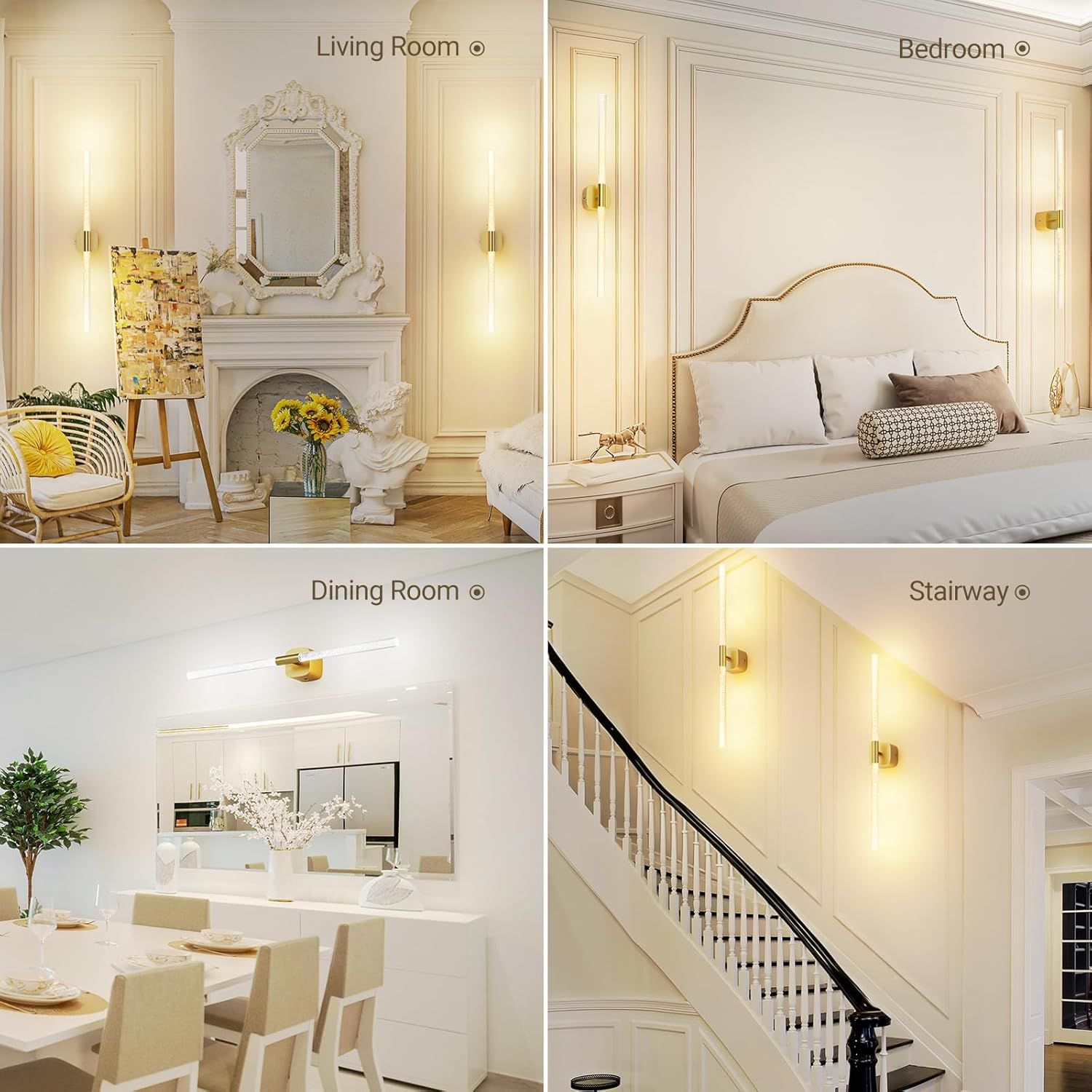 Premium Battery Operated Wall Sconces – Gold 23.62 Inch 2 Pack, Remote & 360° Rotation