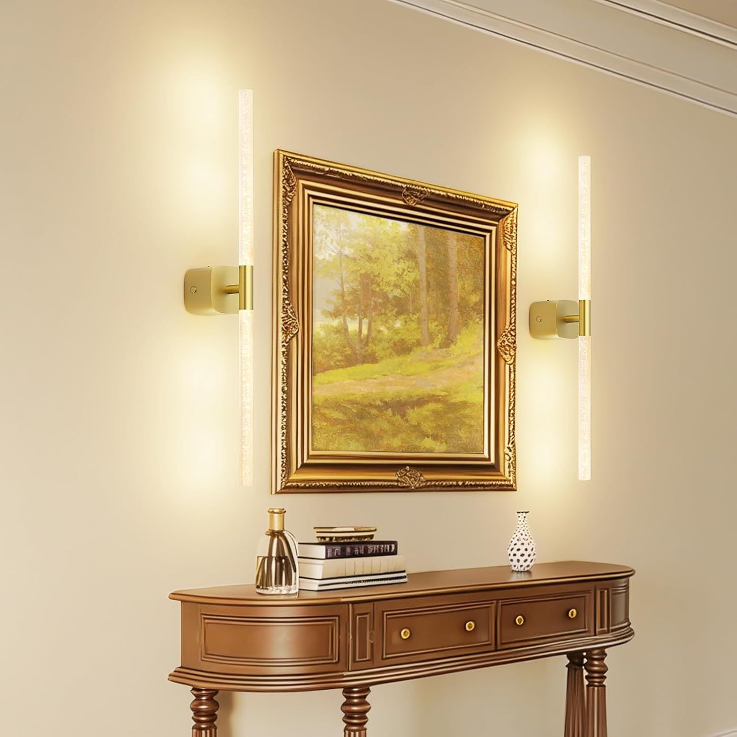 Premium Battery Operated Wall Sconces – Gold 23.62 Inch 2 Pack, Remote & 360° Rotation