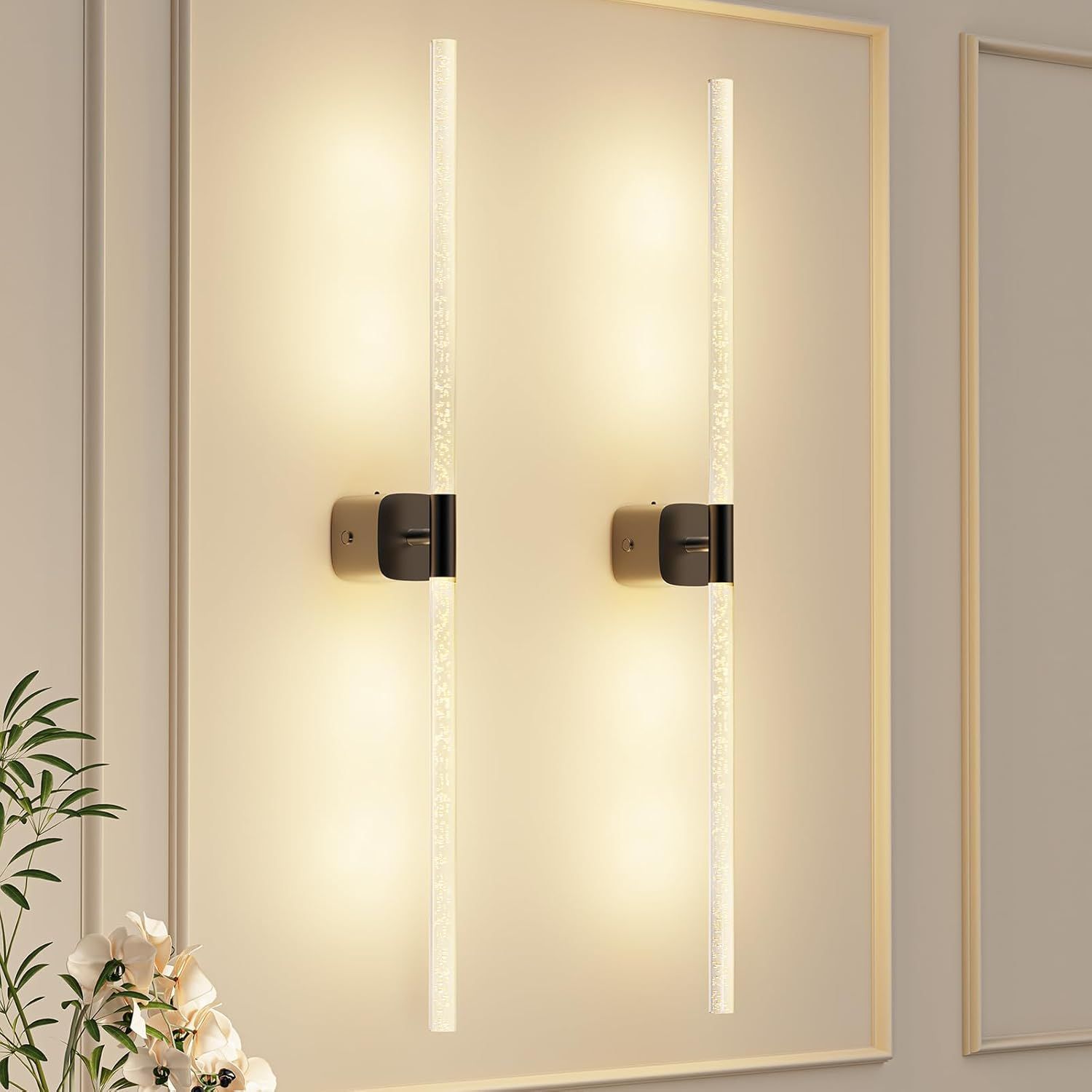 Premium Battery Operated Wall Sconces – Black 31.49 Inch 2 Pack, Remote & 360° Rotation