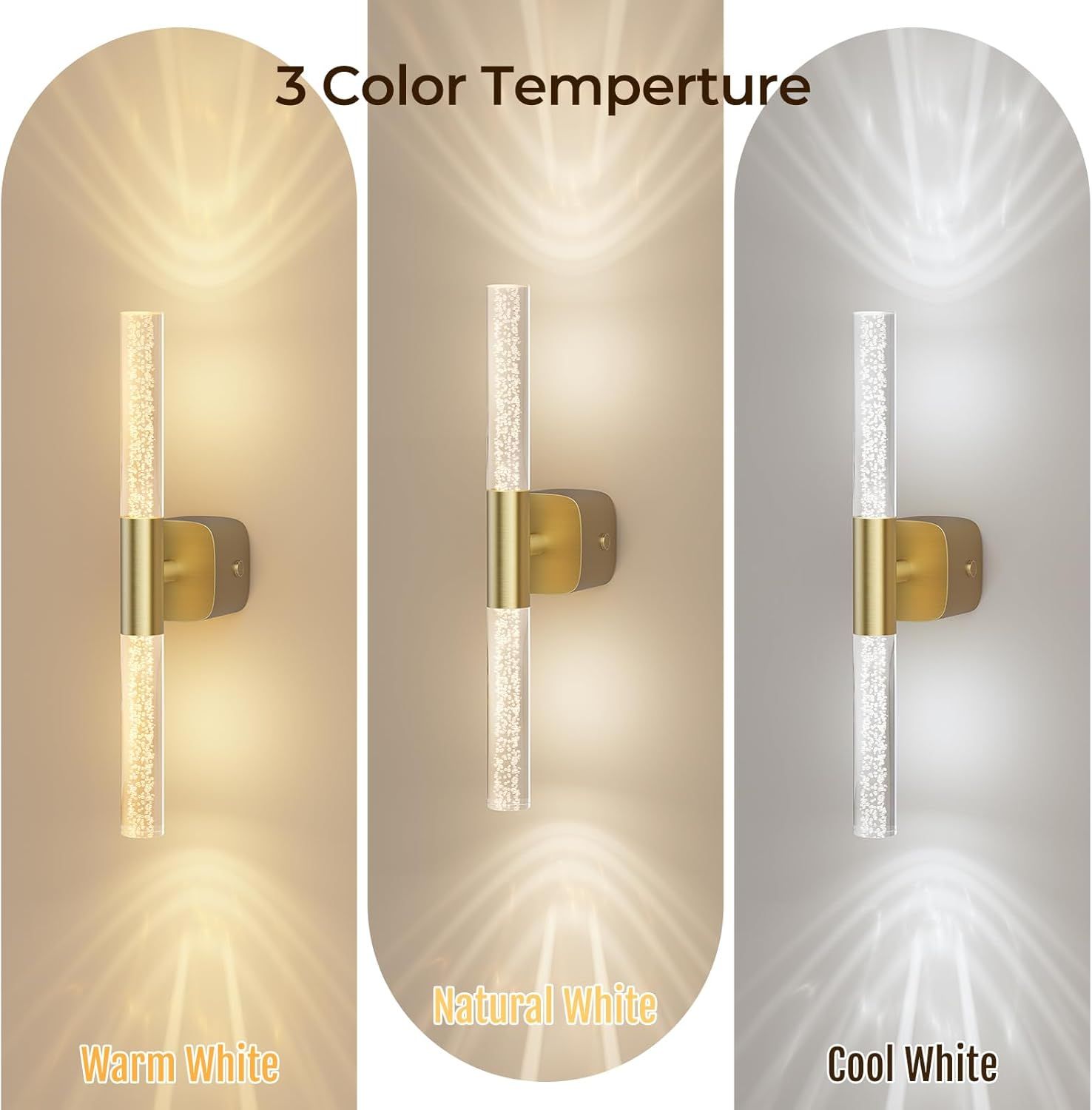 Premium Battery Operated Wall Sconces – Brushed Gold 16 Inch 2 Pack, 12000mAh Battery