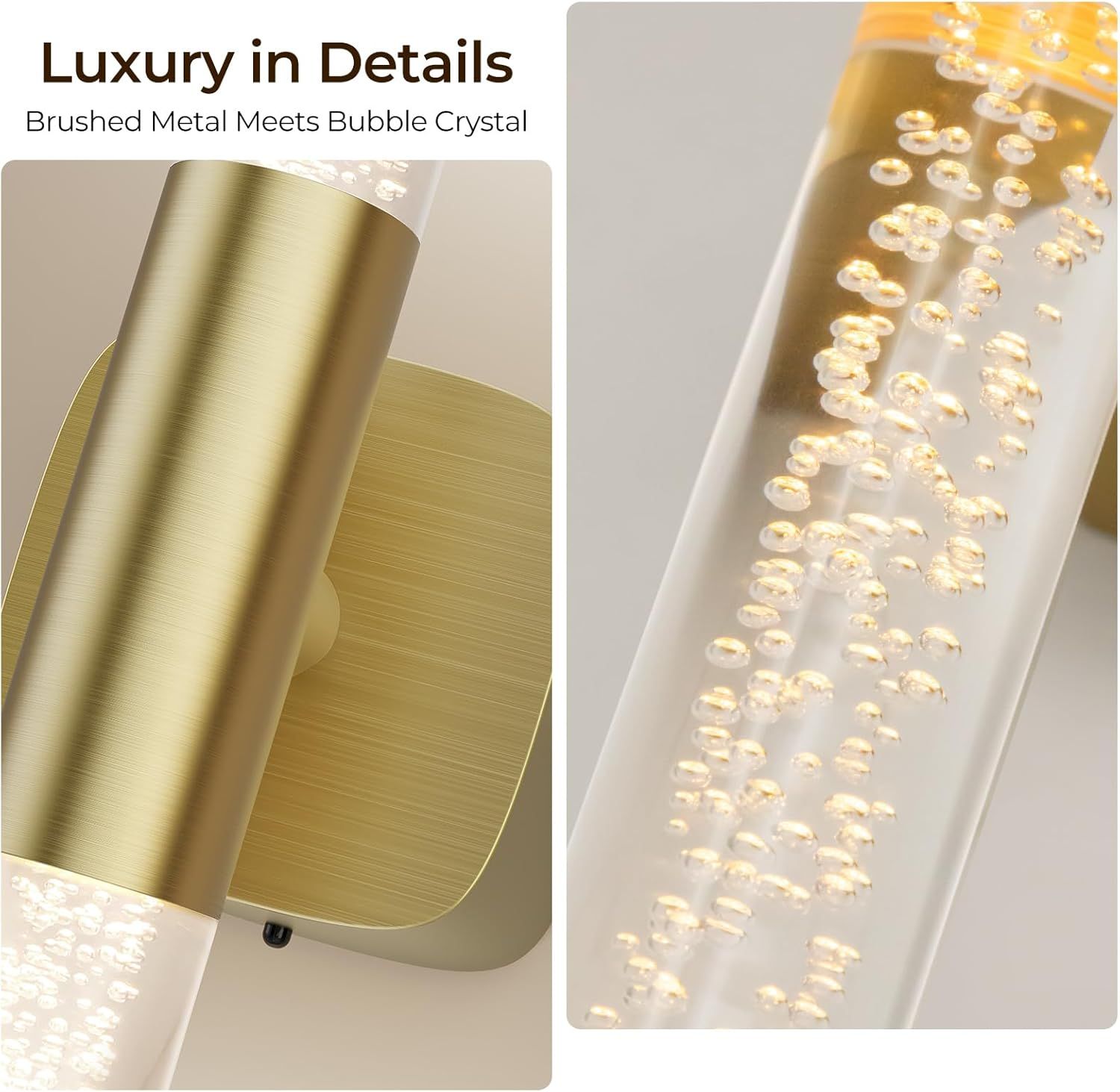 Premium Battery Operated Wall Sconces – Brushed Gold 16 Inch 2 Pack, 12000mAh Battery