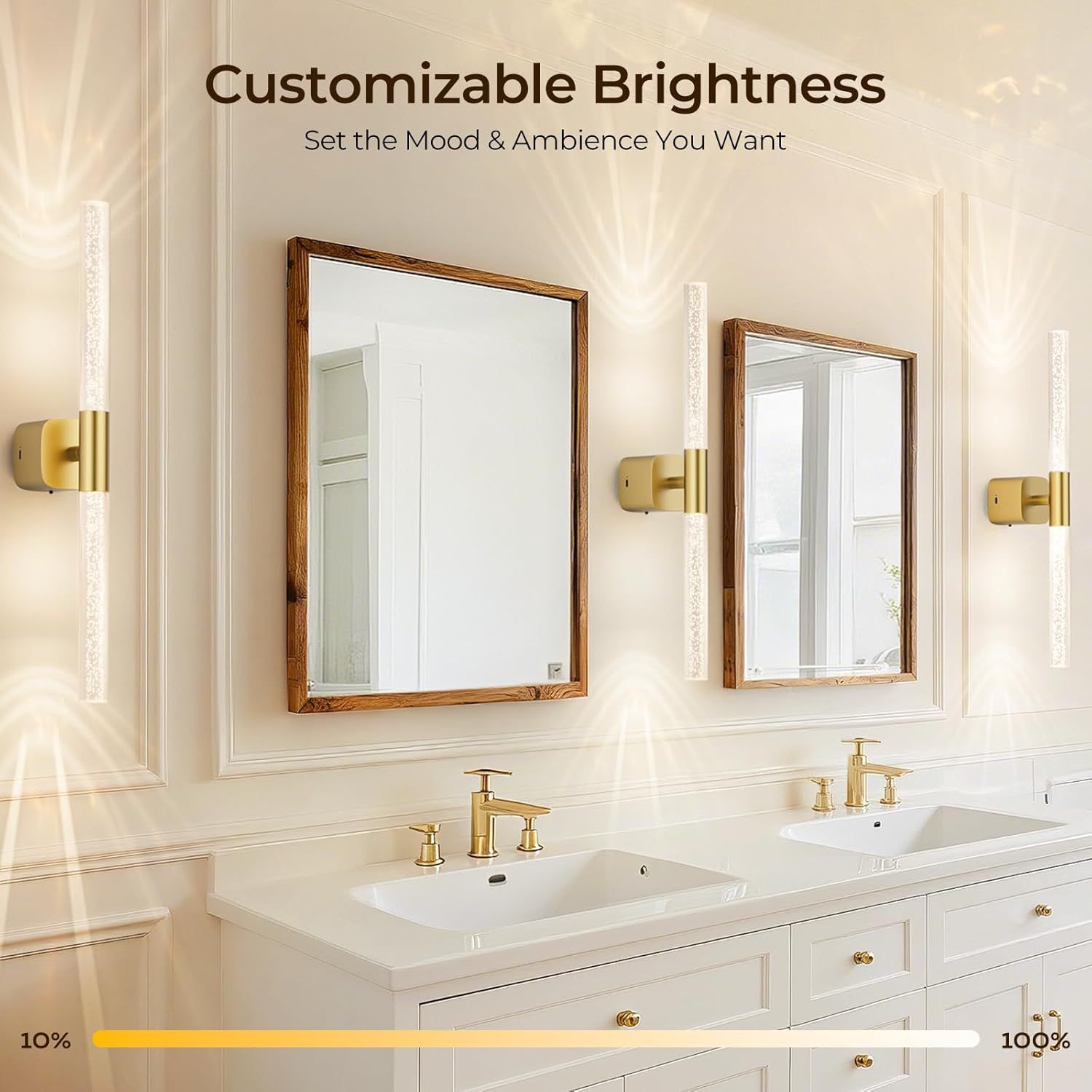 Premium Battery Operated Wall Sconces – Brushed Gold 24 Inch 2 Pack, 12000mAh Battery