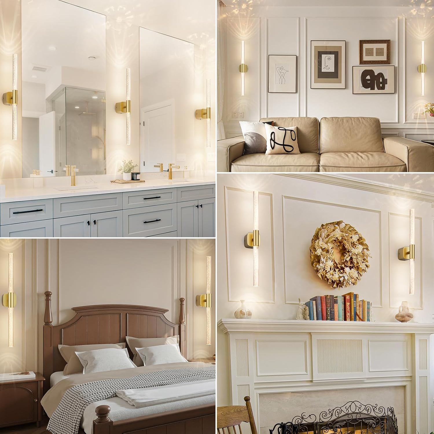 Premium Battery Operated Wall Sconces – Brushed Gold 24 Inch 2 Pack, 12000mAh Battery