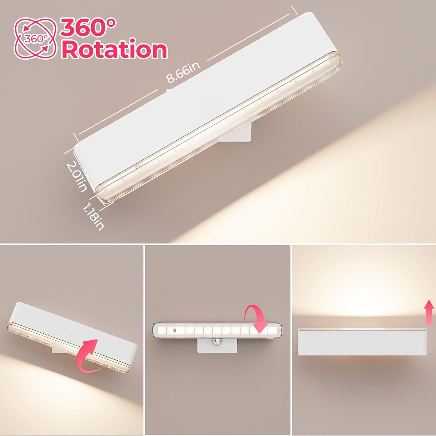 Premium Wireless Vanity Lights – 2 Pack, 4000mAh USB-C Rechargeable with CRI >90