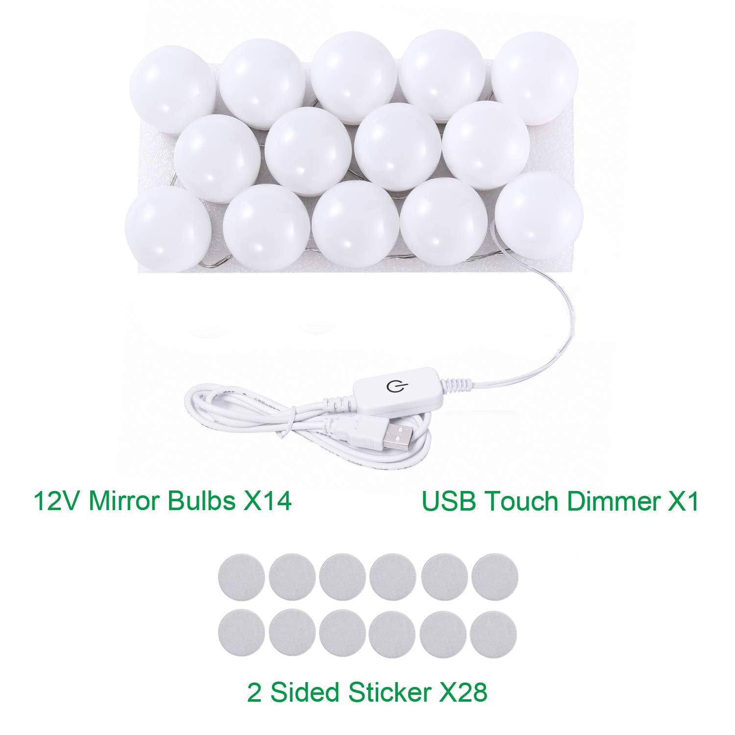 Hollywood LED Vanity Mirror Lights Kit 14 Bulbs 4000K USB Dimmable