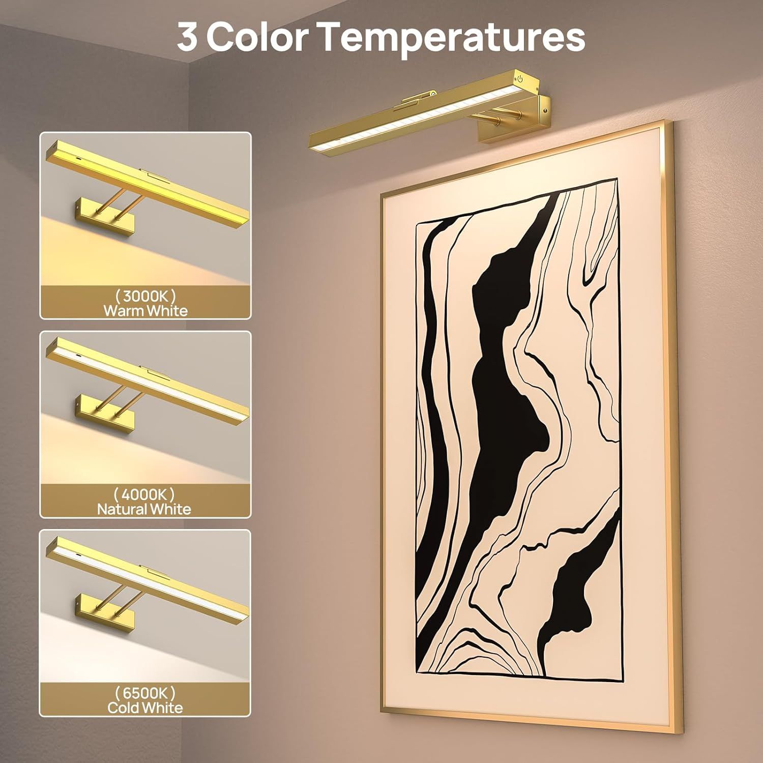 Premium Battery Operated Picture Light – Gold 16 Inch, 4000mAh Remote & Touch Control