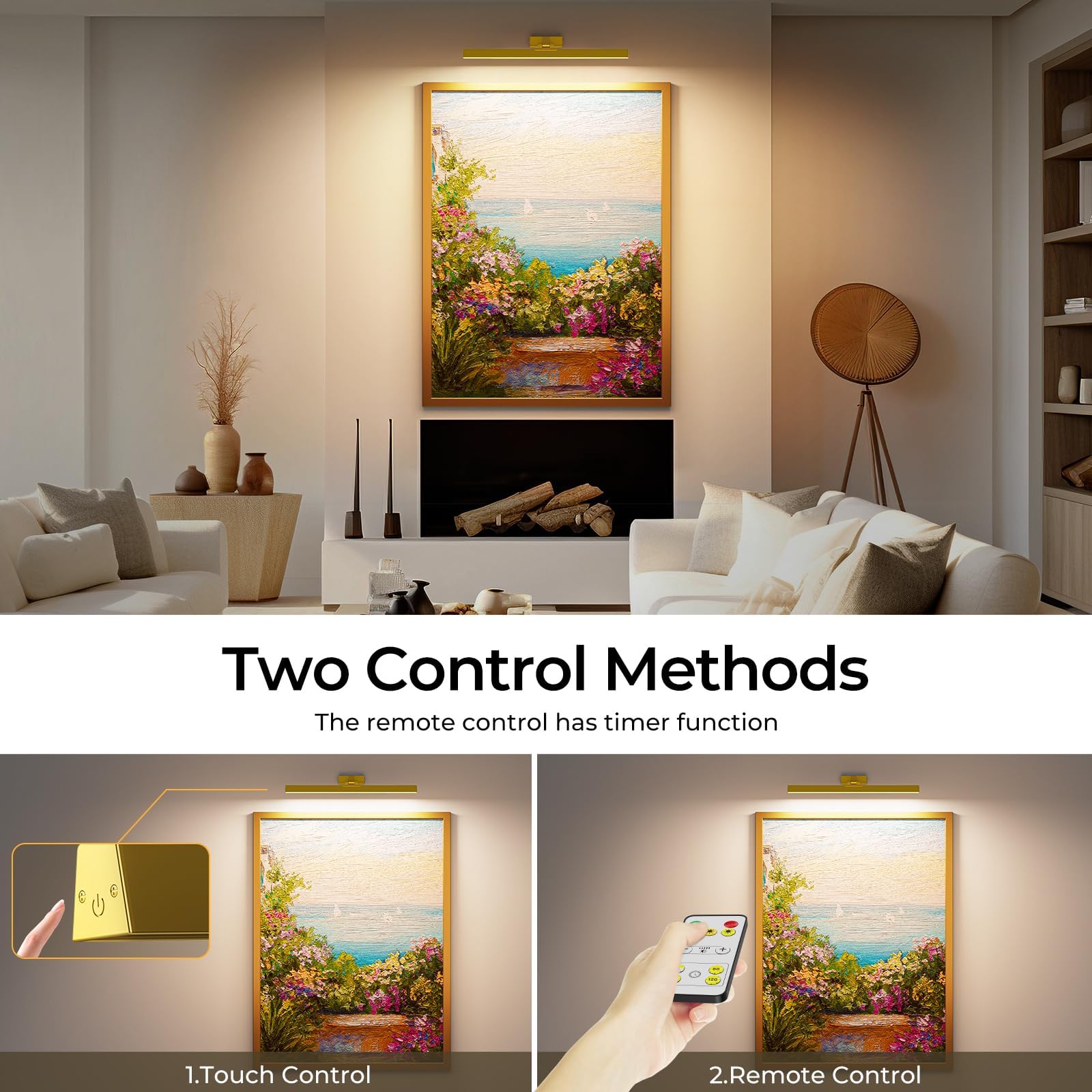 V1171 Battery Operated Picture Light 16in, Remote Control, Dimmable, Gold - SuperSaverAU - view 4