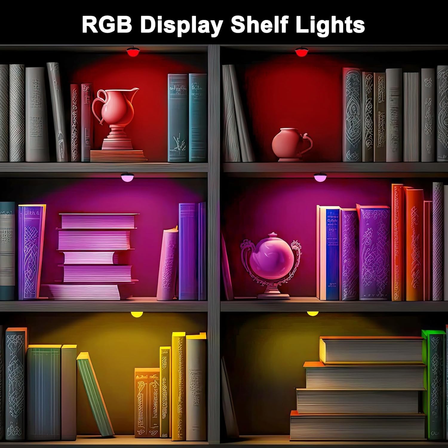 RGB Under Cabinet Puck Lights Kit, Color Changing LED, Aluminum, 2 PCS - SuperSaverAU - view 2
