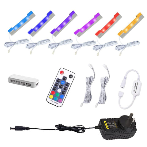 Premium RGB LED Glass Shelf Light Kit – 6 Lights with RF Remote & Clip-On Design