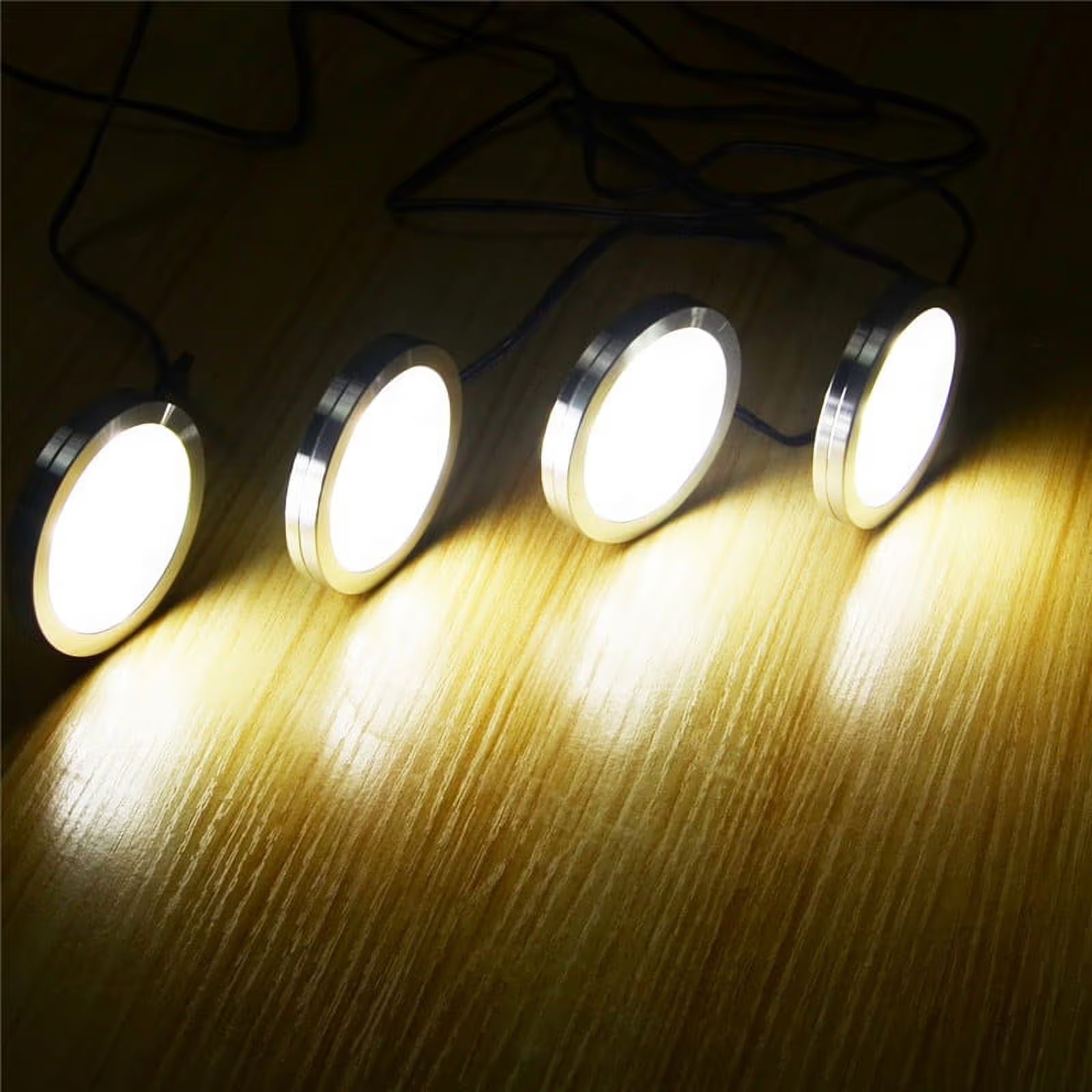 Premium Under Cabinet LED Puck Lights – Day White 4 Pack, 12V Hardwired Design