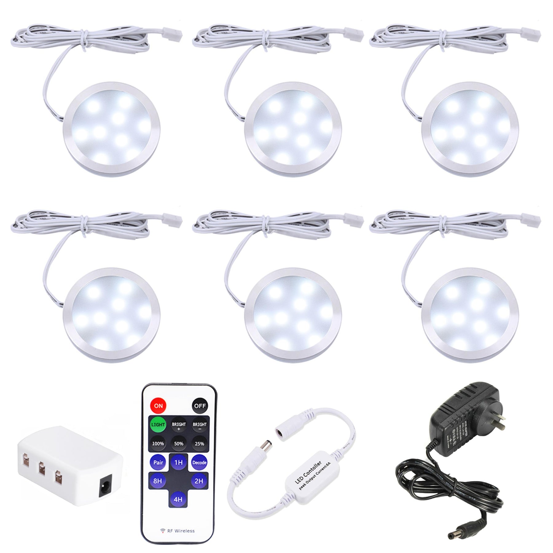 Dimmable LED Under Cabinet Lighting Kit, 6 Ultra Slim Puck Lights, 12V with Remote - SuperSaverAU - view 1