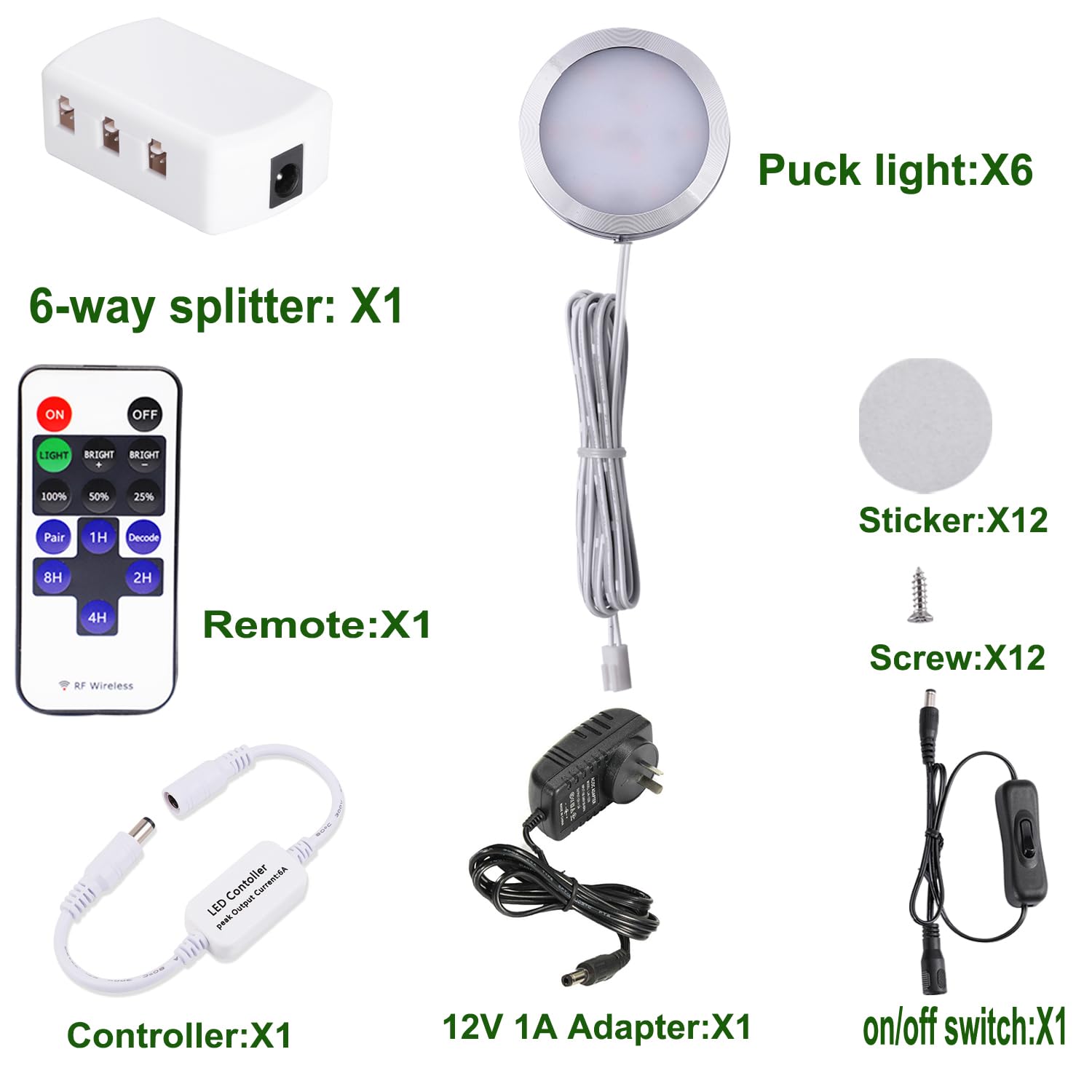 Dimmable LED Under Cabinet Lighting Kit, 6 Ultra Slim Puck Lights, 12V with Remote - SuperSaverAU - view 2