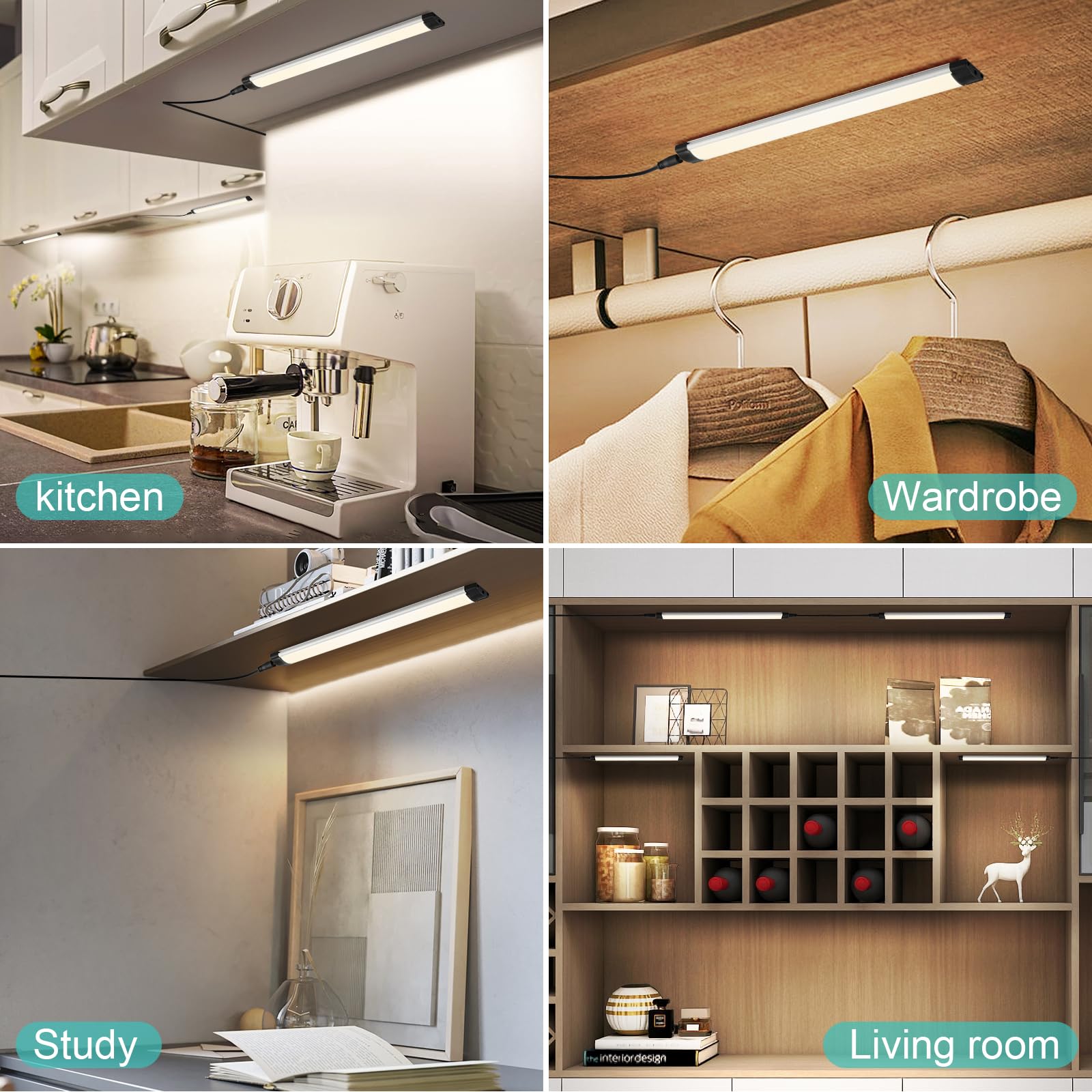 Dimmable LED Under Cabinet Lighting Bar Kit, 3 Panels, Linkable, Warm White - SuperSaverAU - view 7