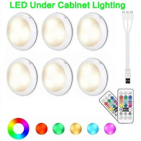Premium USB Rechargeable RGBW LED Puck Lights – 6 Pack with Remote & 16 Colours
