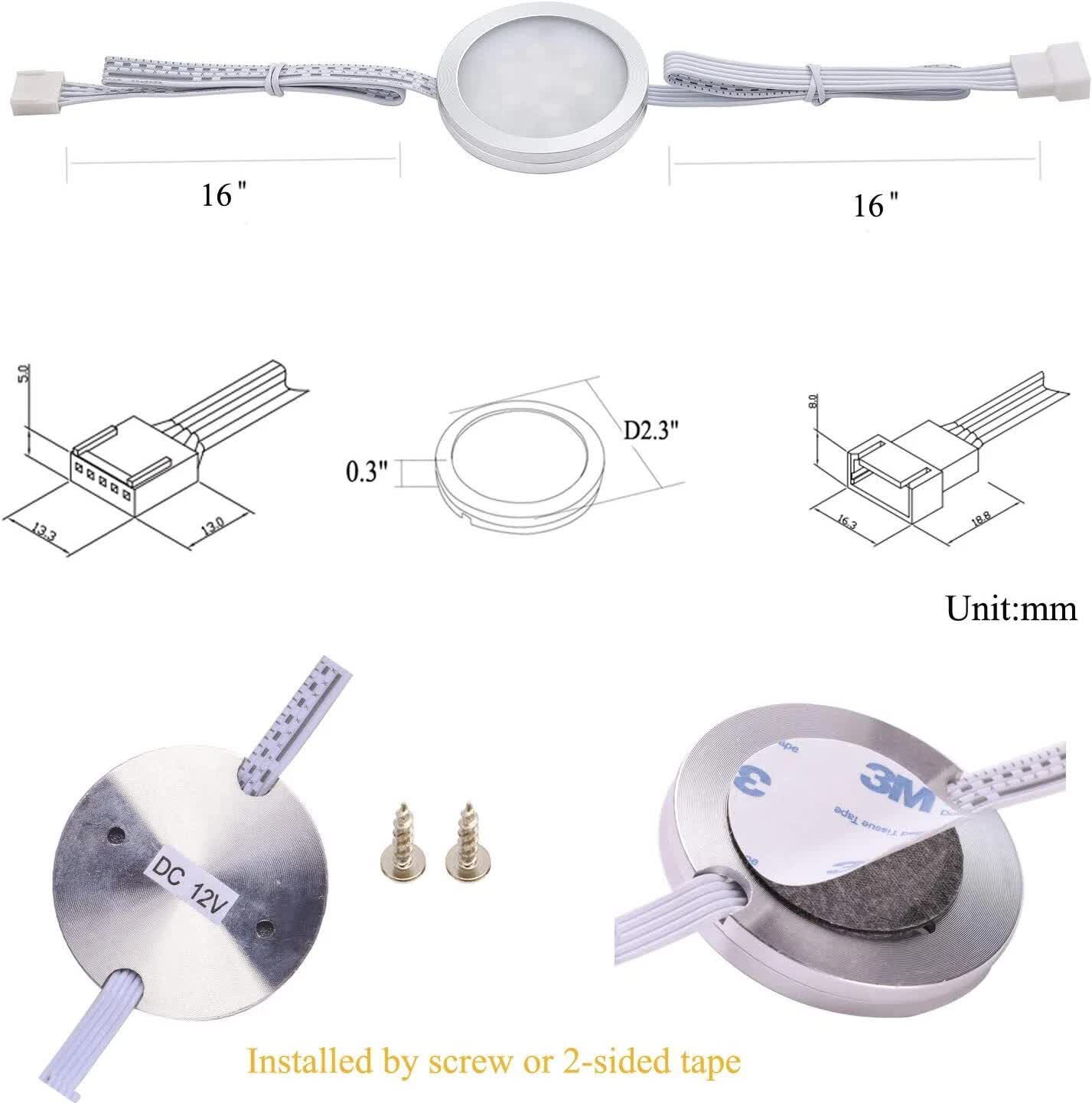 RGBWW Under Cabinet Lighting Kit, 10 Pack Linkable LED Puck Lights with Remote - SuperSaverAU - view 5