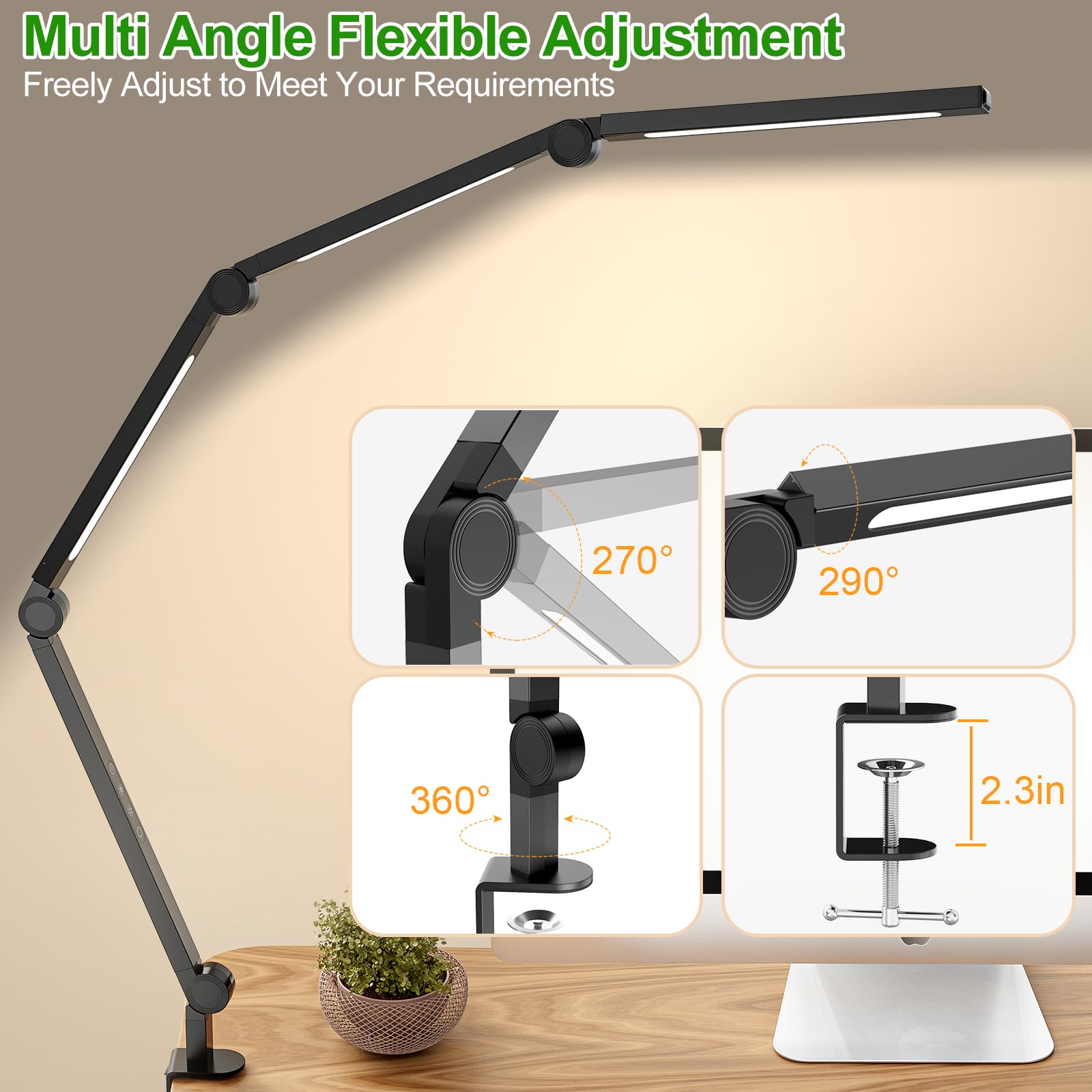 LED Desk Lamp, Foldable Table Lamp with 360 Rotation, 4 Color Temps, 5 Brightness Levels, Black - SuperSaverAU - view 2