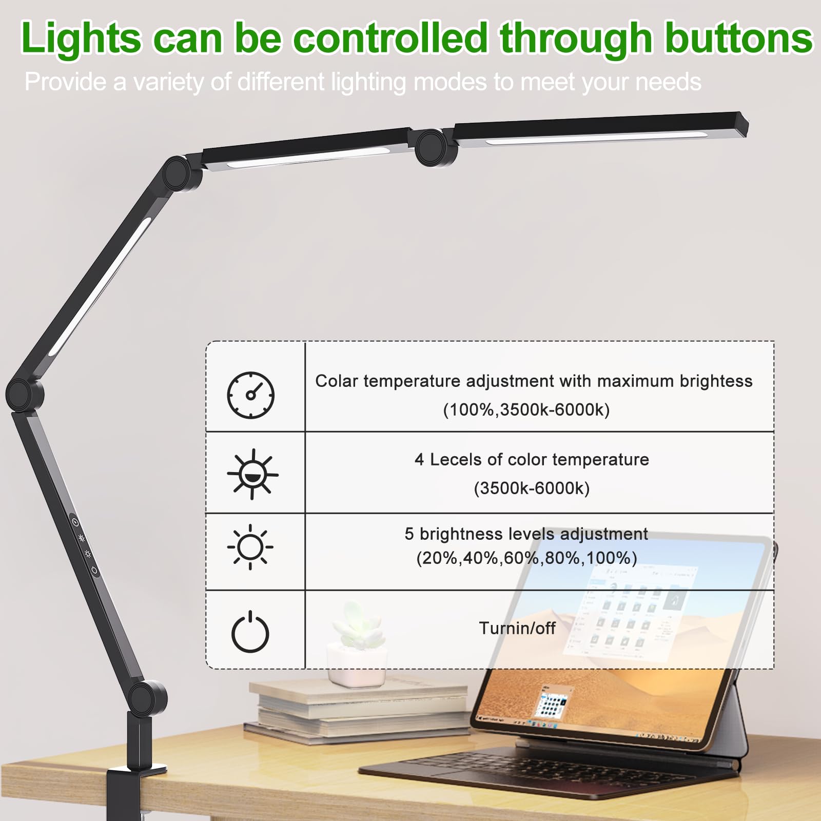 LED Desk Lamp, Foldable Table Lamp with 360 Rotation, 4 Color Temps, 5 Brightness Levels, Black - SuperSaverAU - view 3