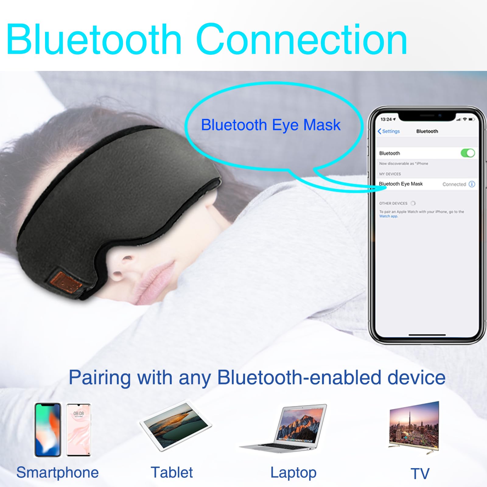Bluetooth Sleep Headphones Eye Mask, 2-in-1 with Rechargeable Battery, 23-28 Inch - SuperSaverAU - view 5
