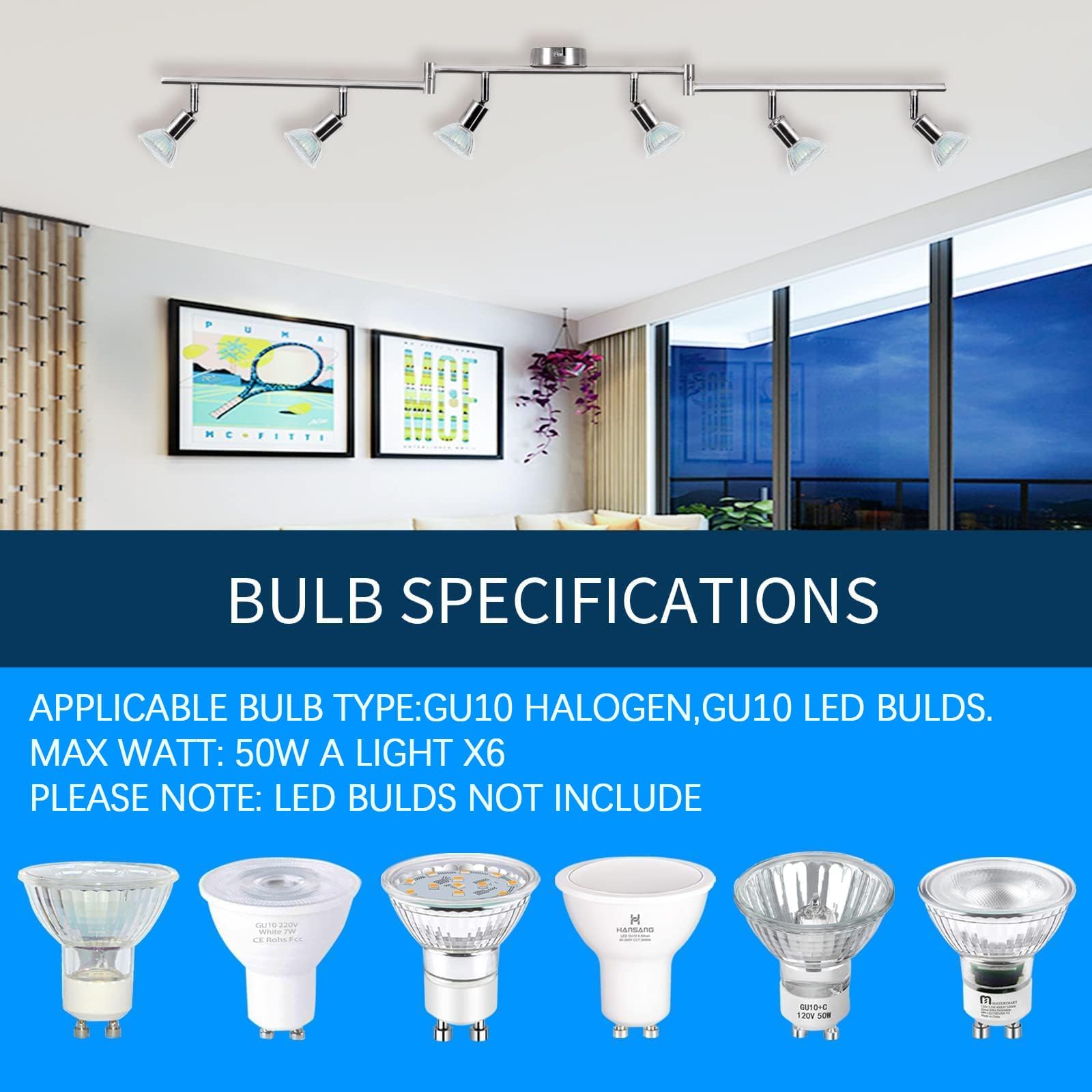 Brush Nickel 6-Light Ceiling Spotlight Kit, Swivelling Design, Dimmable, Easy Install - SuperSaverAU - view 4