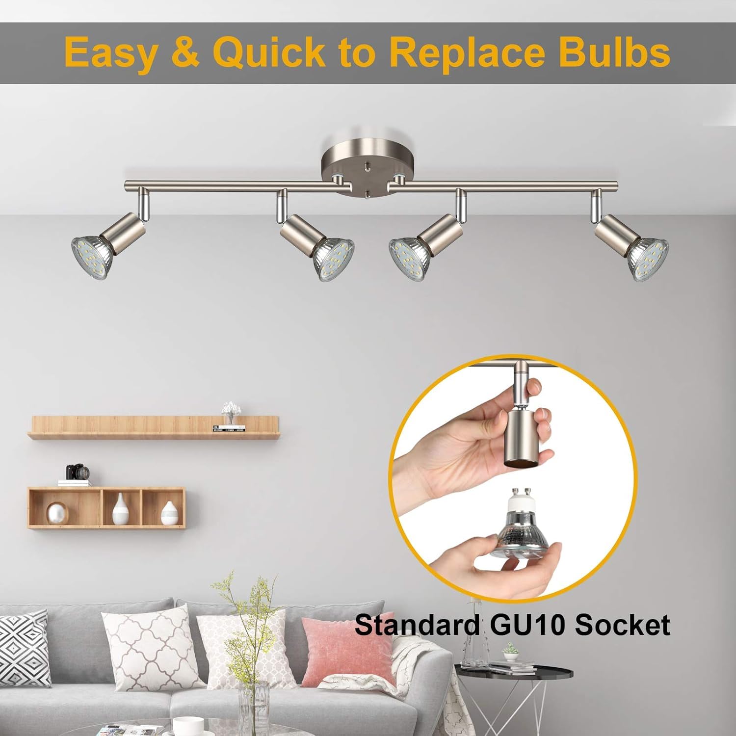 LED Ceiling Light, 4 Way Rotatable Spot Lights, Black Nickel, GU10 Bulb Trims - SuperSaverAU - view 4