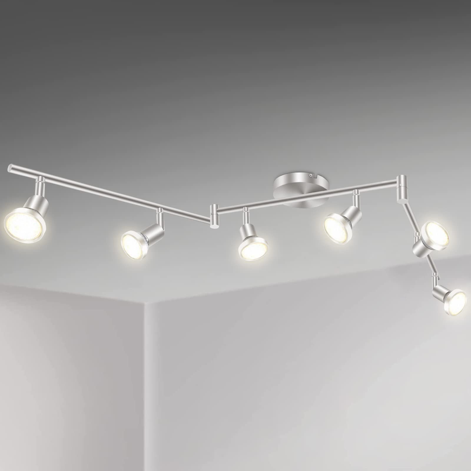 LED Ceiling Light 6 Way Rotatable Spot Lights, Flexible Nickel Design, GU10 Bulb Trims - SuperSaverAU - view 1