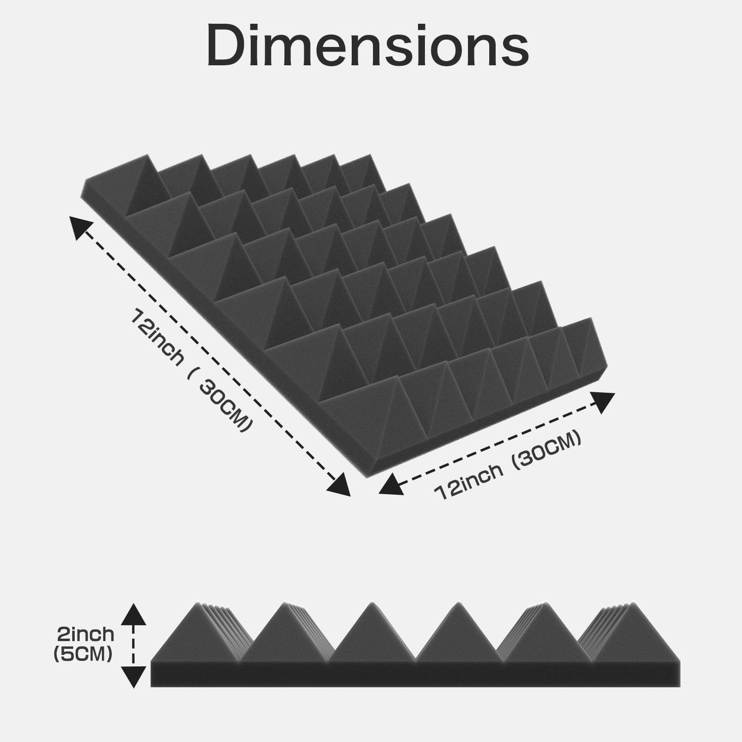 JBER Acoustic Foam Pyramid Panels 24pcs 30x30x5cm - Black