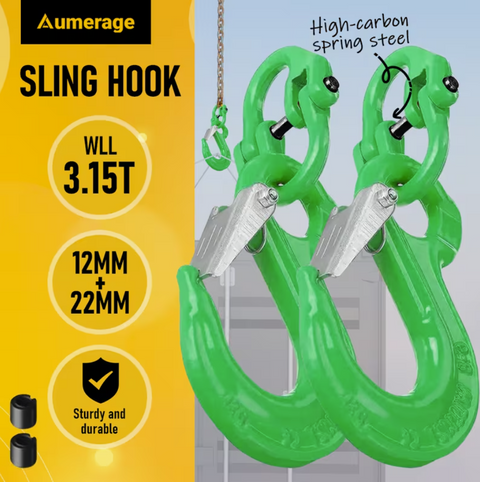 Premium 3.15T Sling Hook & Hammerlock Kit - Green, 2 Sets