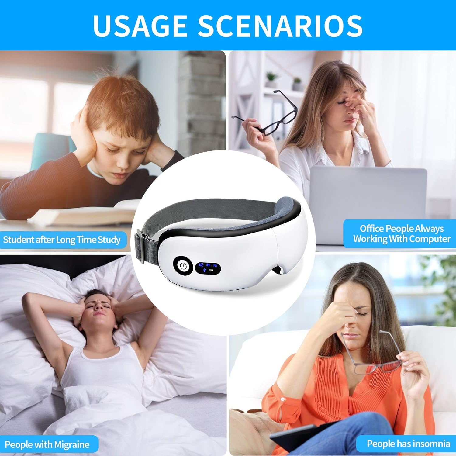 Smart Heated Eye Massager with Bluetooth Music Air Pressure Vibration and Warm Compress
