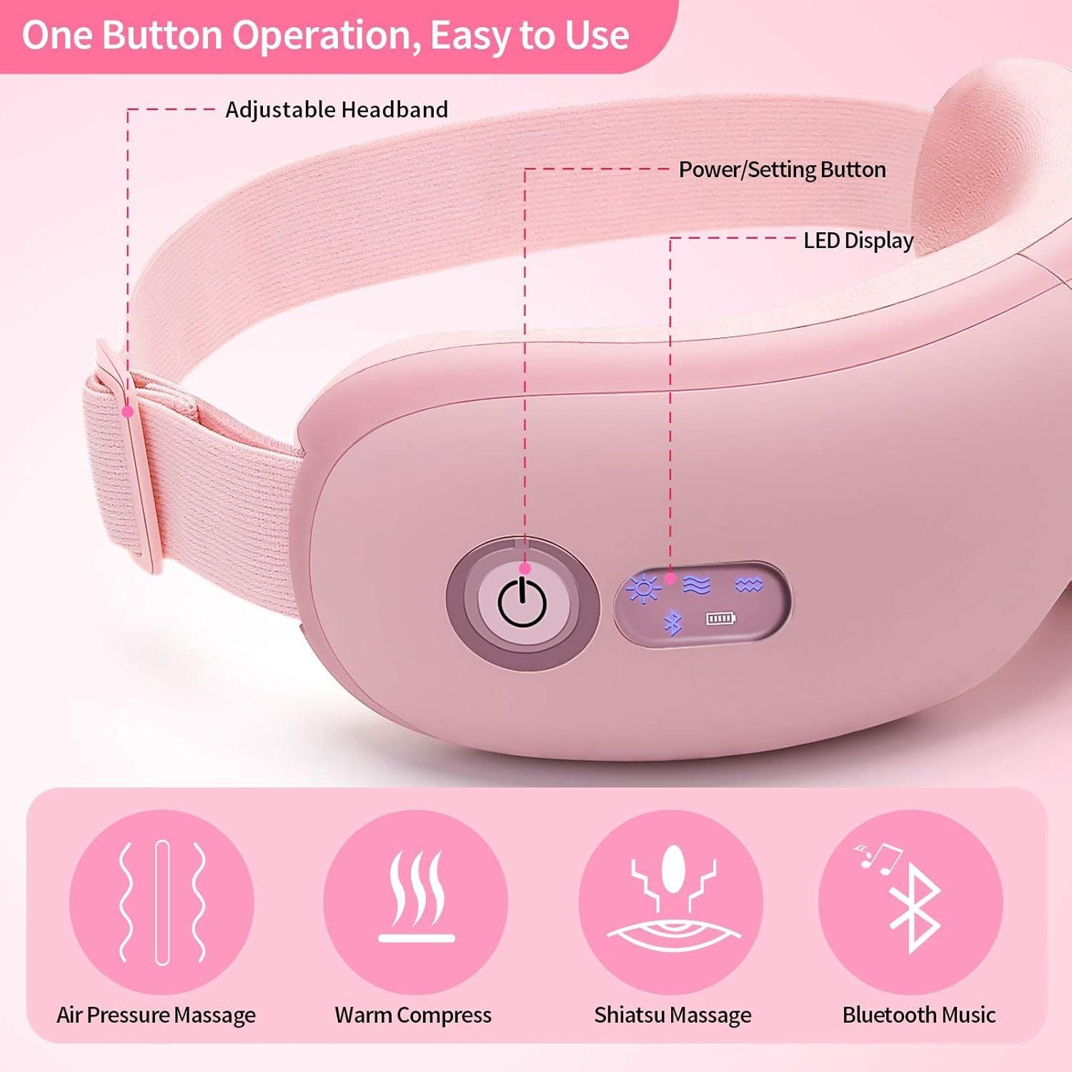 Smart Heated Eye Massager Gift with Bluetooth Music Air Pressure and Warm Compress
